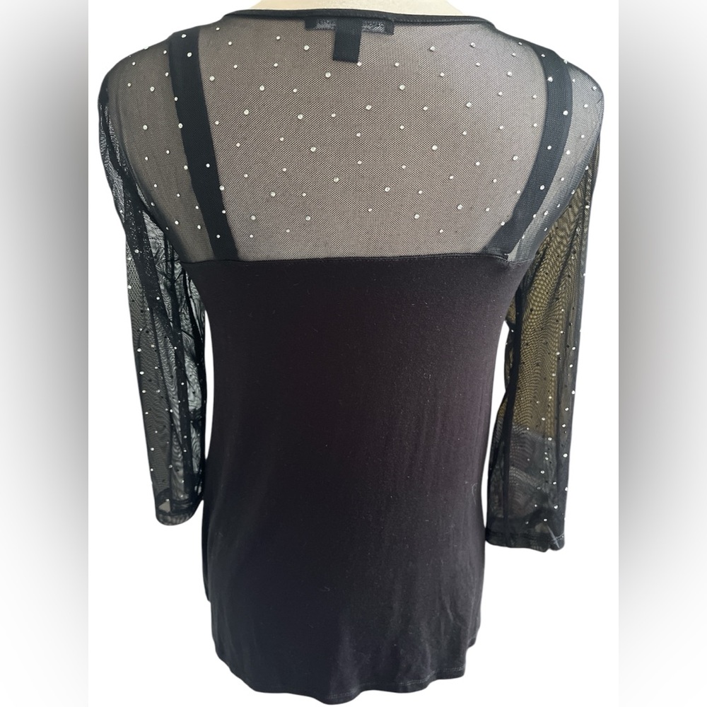 Cable & Gauge Black Blouse with Sheer top 3/4 Sleeves & Rhinestones Size small - Picture 4 of 10